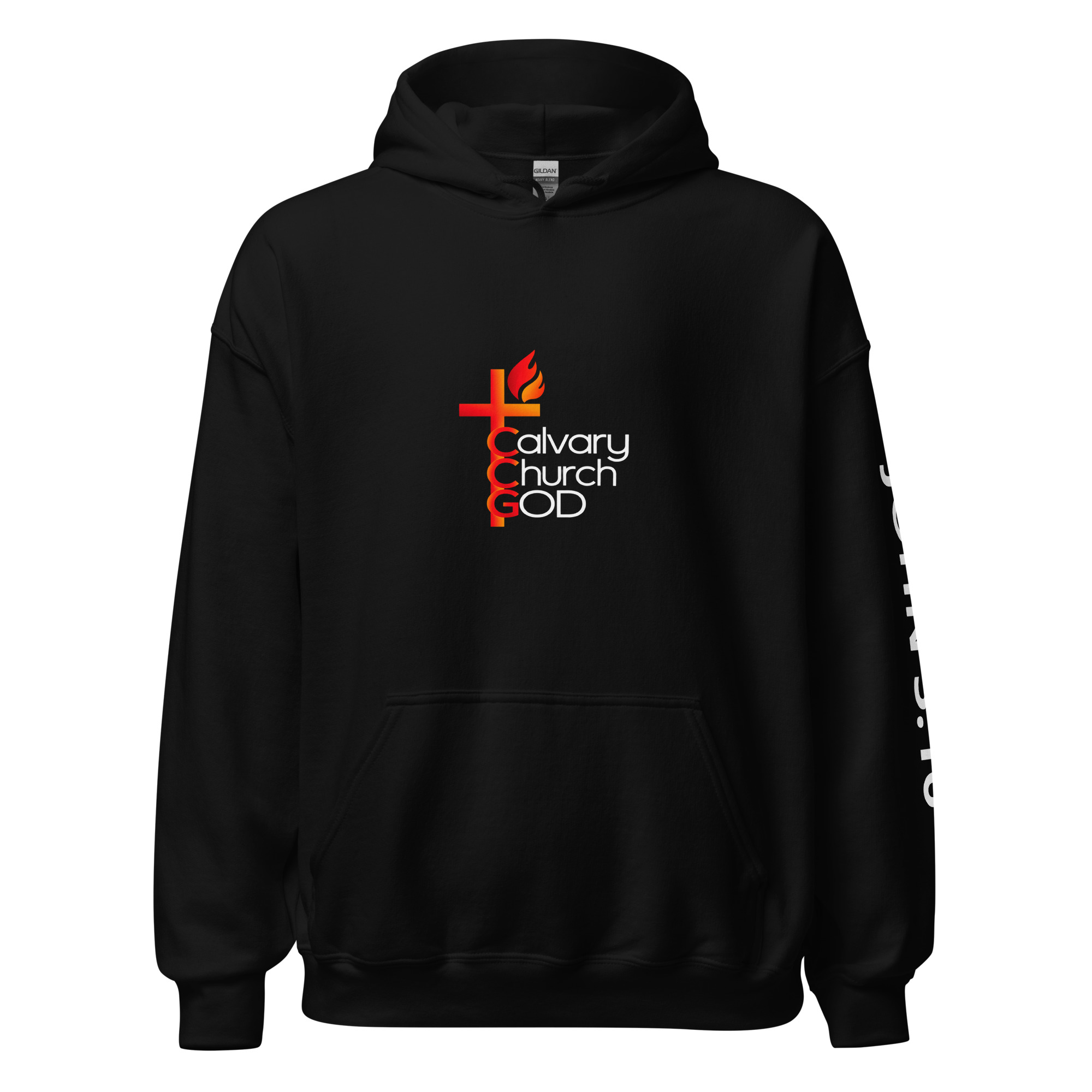 Calvary John 3:16 Hoodie in Black — Front